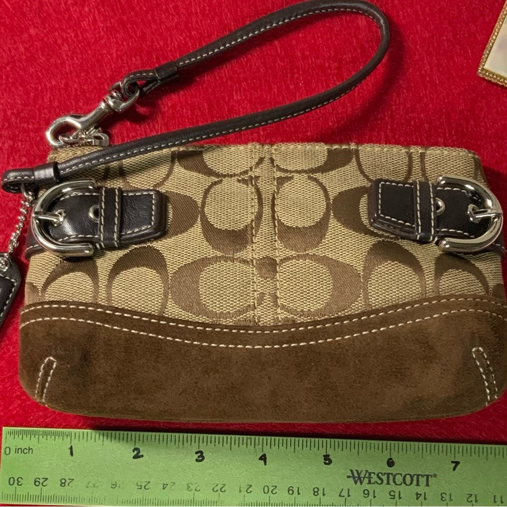 Coach Brown and Tan Wristlet with Signature Monogram